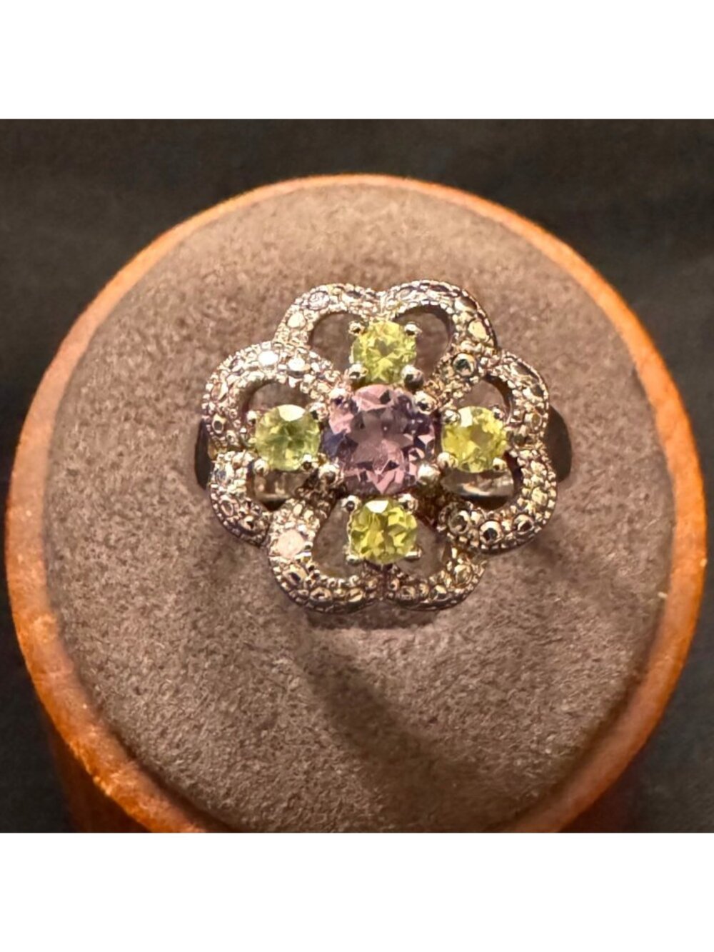 Sterling Silver 925 Amethyst Peridot Prong Set Statement Ring Size 7.75